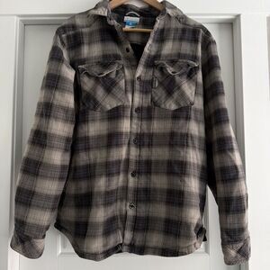 COLUMBIA GRAY PLAID FLEECE LINED LONG SLEEVE JACKET FLANNEL MEN M Shacket